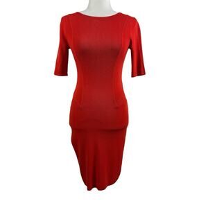 Stefanel Italian Sweater Bodycon Dress XS Burnt Reddish Orange Mesh Back & Sides